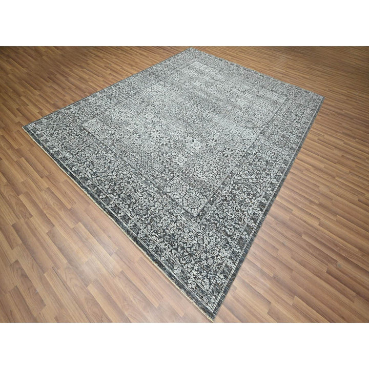 8'2" x 10'2" New Hand Knotted Grey Wool Rectangle Oriental Rug - MOA10276549