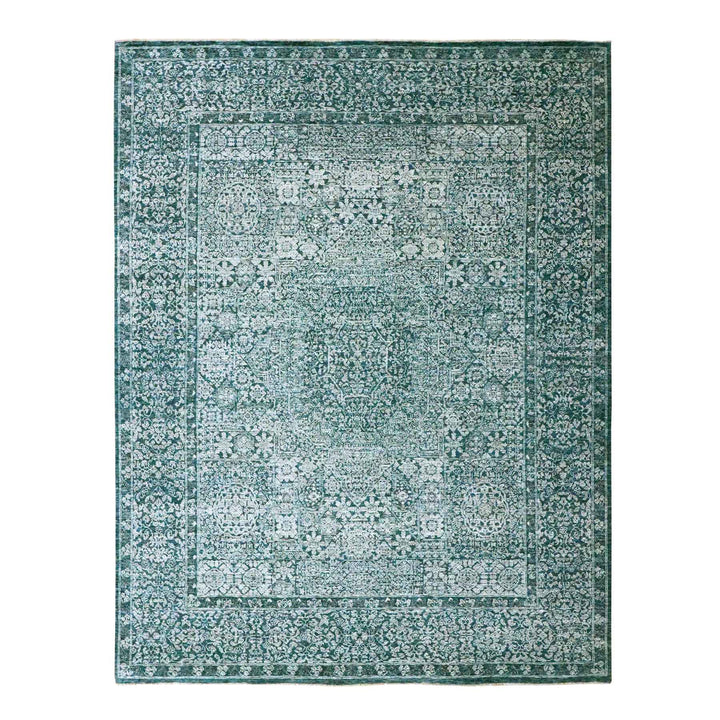 7'11" x 10'3" New Hand Knotted Teal Wool Rectangle Oriental Rug - MOA10276551