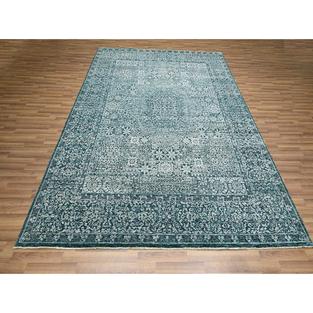7'11" x 10'3" New Hand Knotted Teal Wool Rectangle Oriental Rug - MOA10276551