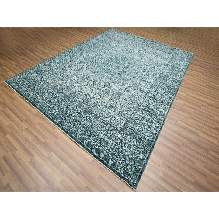 7'11" x 10'3" New Hand Knotted Teal Wool Rectangle Oriental Rug - MOA10276551
