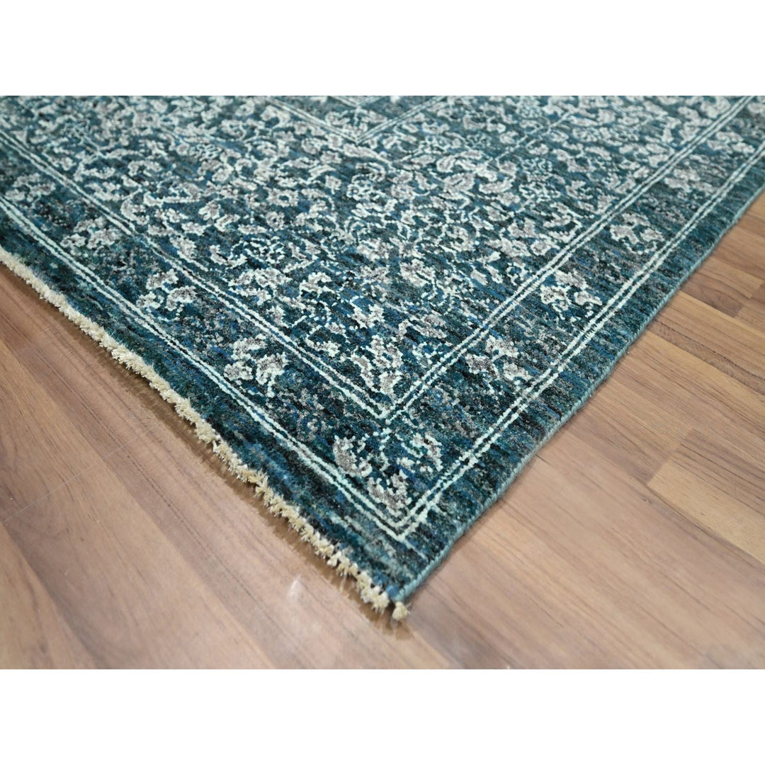 7'11" x 10'3" New Hand Knotted Teal Wool Rectangle Oriental Rug - MOA10276551
