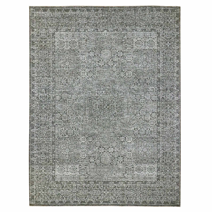 9'0" x 11'11" New Hand Knotted Grey Wool Rectangle Oriental Rug - MOA10276553