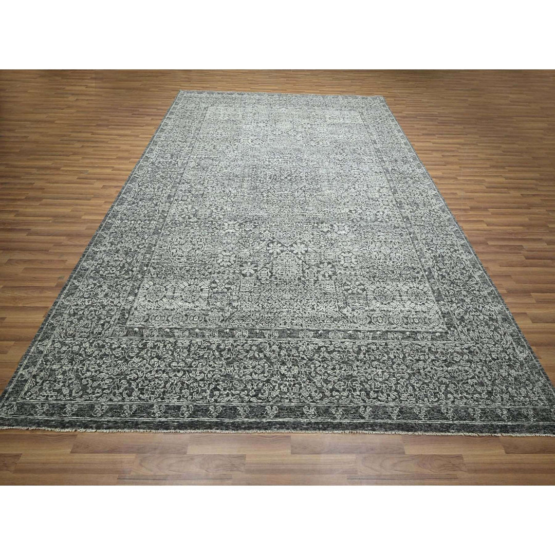 9'0" x 11'11" New Hand Knotted Grey Wool Rectangle Oriental Rug - MOA10276553