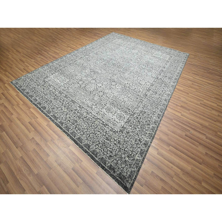 9'0" x 11'11" New Hand Knotted Grey Wool Rectangle Oriental Rug - MOA10276553