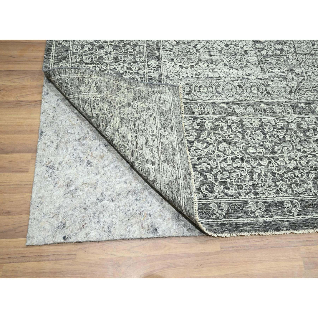 9'0" x 11'11" New Hand Knotted Grey Wool Rectangle Oriental Rug - MOA10276553