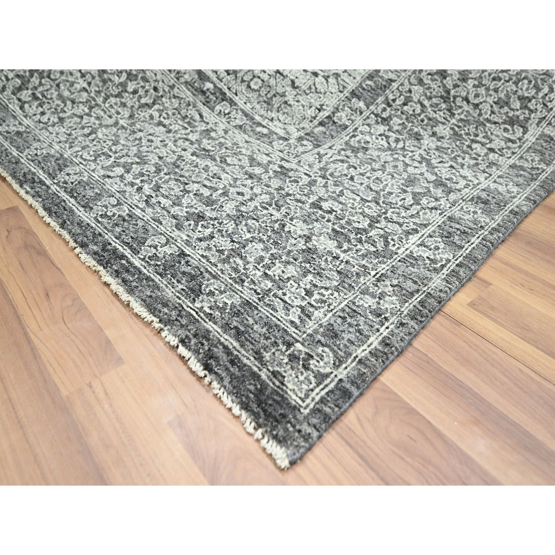 9'0" x 11'11" New Hand Knotted Grey Wool Rectangle Oriental Rug - MOA10276553