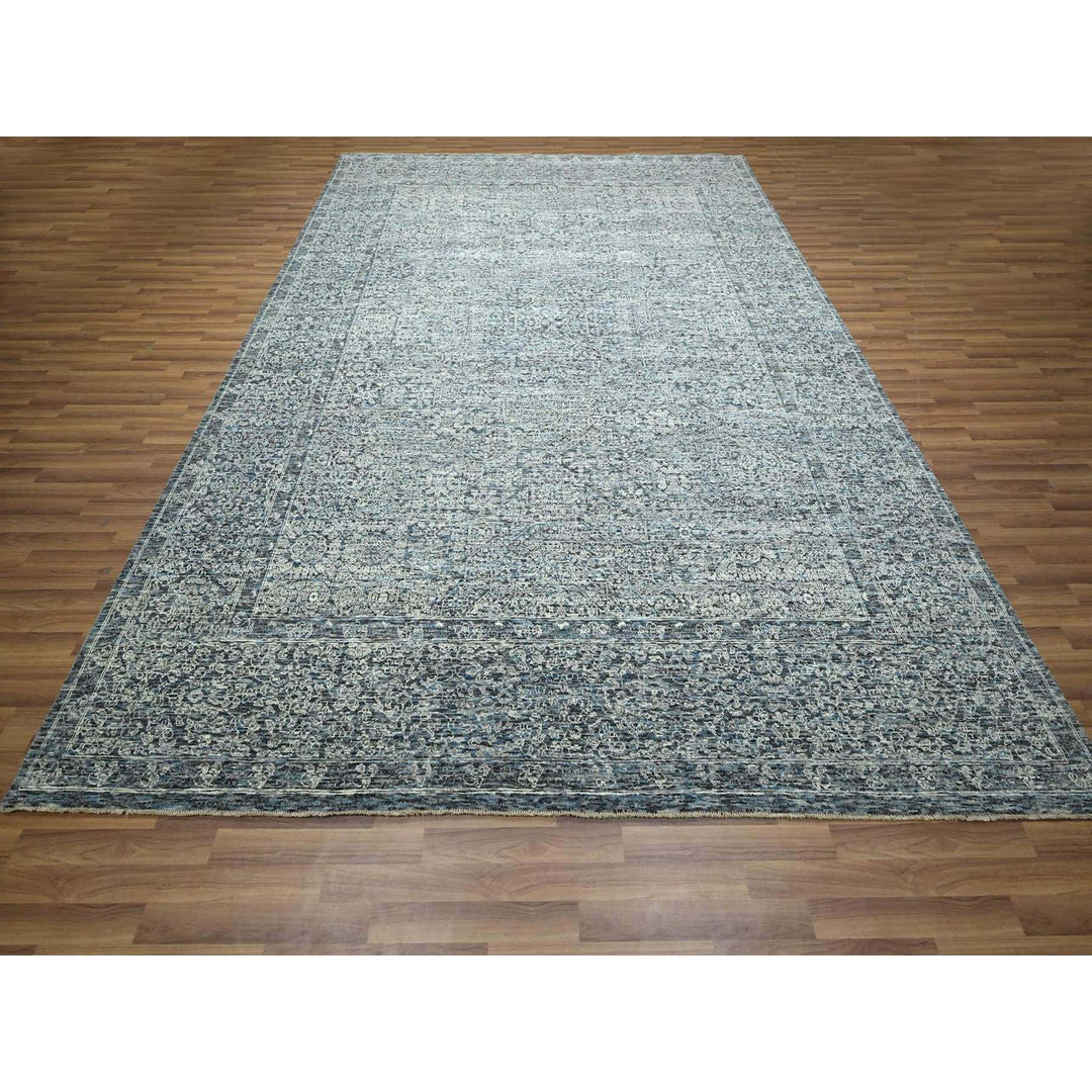 9'0" x 12'1" New Hand Knotted Blue Wool Rectangle Oriental Rug - MOA10276556