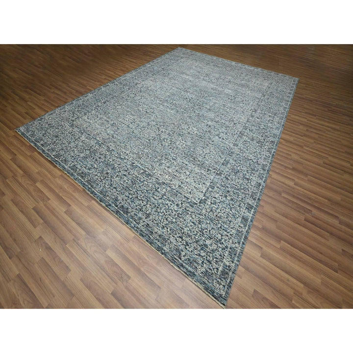 9'0" x 12'1" New Hand Knotted Blue Wool Rectangle Oriental Rug - MOA10276556