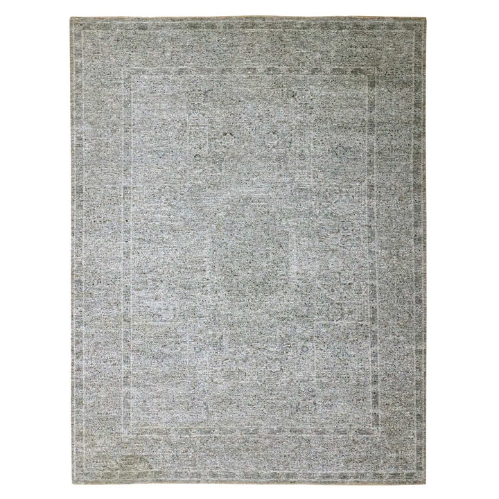 9'2" x 11'11" New Hand Knotted Grey Wool Rectangle Oriental Rug - MOA10276557