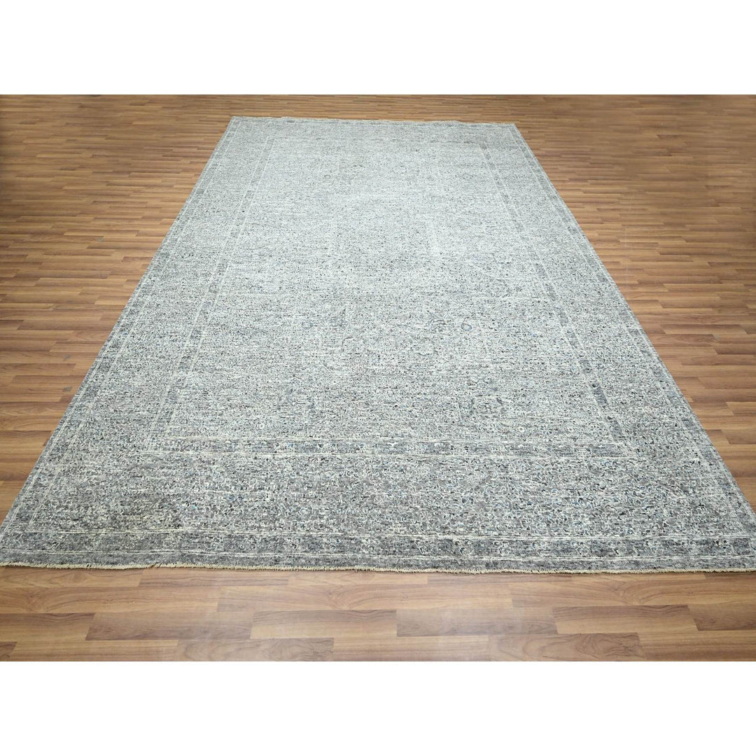 9'2" x 11'11" New Hand Knotted Grey Wool Rectangle Oriental Rug - MOA10276557