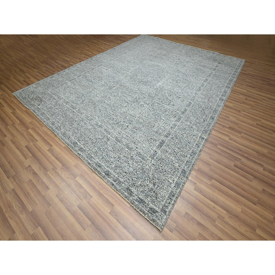 9'2" x 11'11" New Hand Knotted Grey Wool Rectangle Oriental Rug - MOA10276557