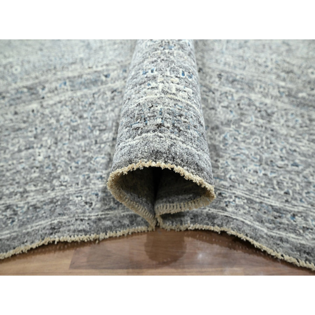 9'2" x 11'11" New Hand Knotted Grey Wool Rectangle Oriental Rug - MOA10276557
