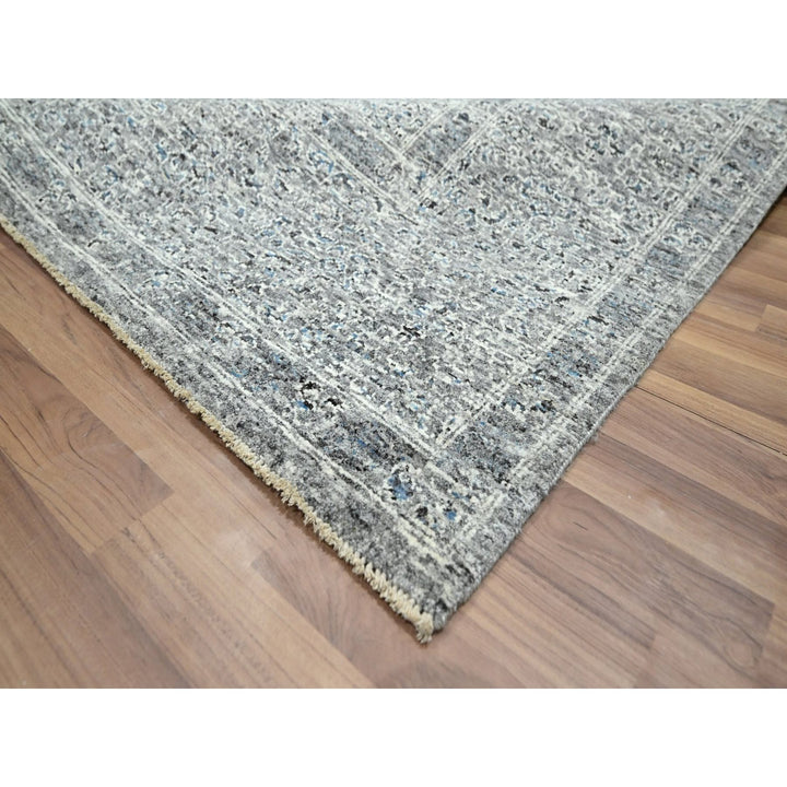 9'2" x 11'11" New Hand Knotted Grey Wool Rectangle Oriental Rug - MOA10276557