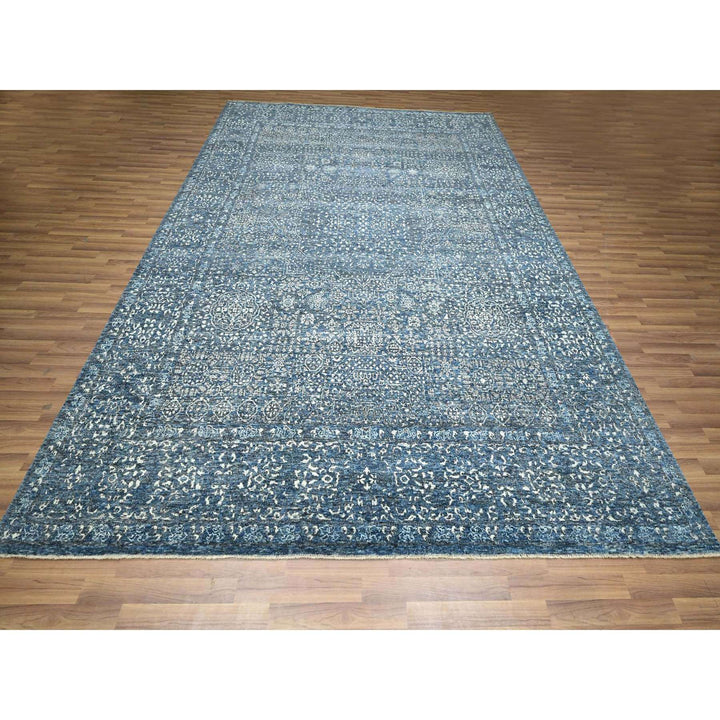 8'11" x 11'11" New Hand Knotted Blue Wool Rectangle Oriental Rug - MOA10276558
