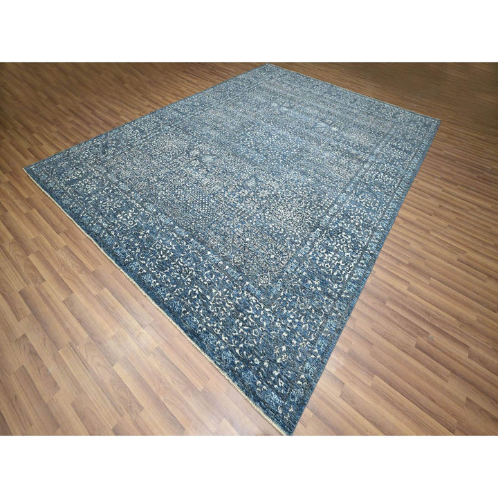 8'11" x 11'11" New Hand Knotted Blue Wool Rectangle Oriental Rug - MOA10276558