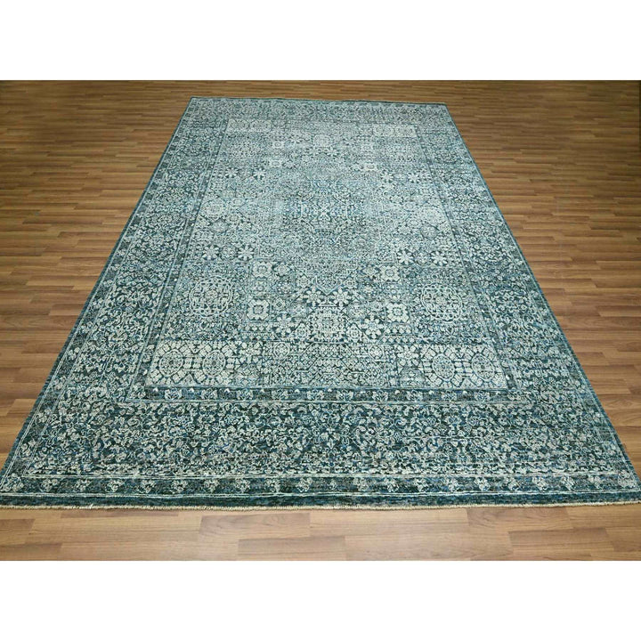 8'0" x 10'1" New Hand Knotted Blue Wool Rectangle Oriental Rug - MOA10276559
