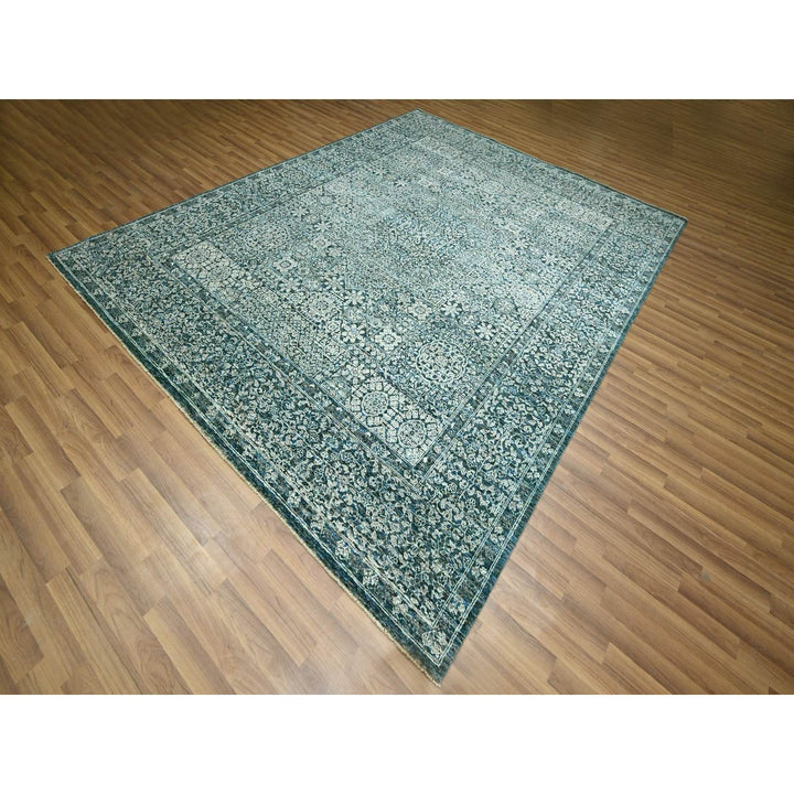 8'0" x 10'1" New Hand Knotted Blue Wool Rectangle Oriental Rug - MOA10276559