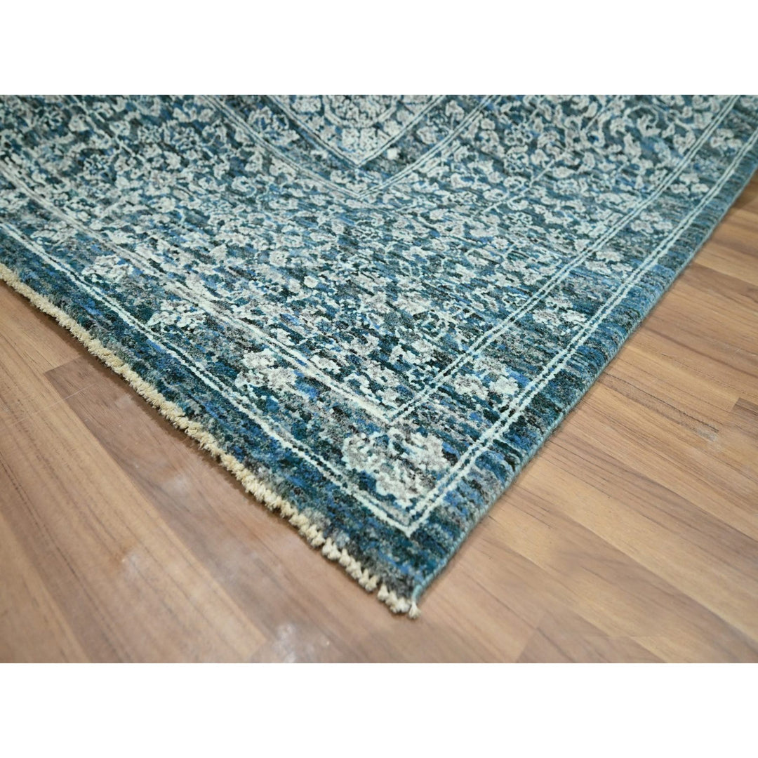8'0" x 10'1" New Hand Knotted Blue Wool Rectangle Oriental Rug - MOA10276559
