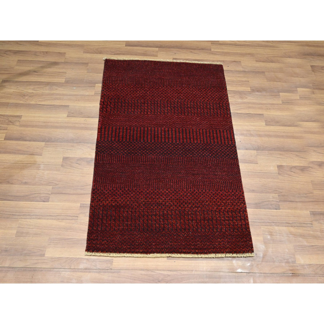 2'0" x 3'0" New Hand Knotted Red Wool Rectangle Oriental Rug - MOA10276602