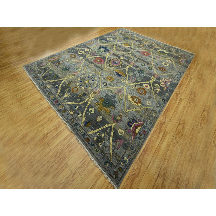 9'1" x 12'1" New Hand Knotted Grey Wool Rectangle Oriental Rug - MOA10276686