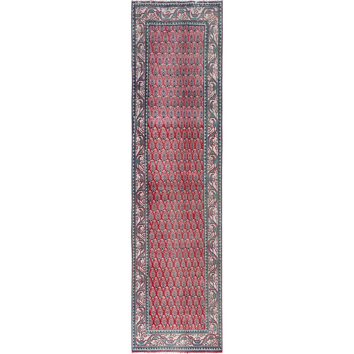 3'2" x 12'4" Vintage Hand Knotted Red Wool Runner Oriental Rug - MOA102779