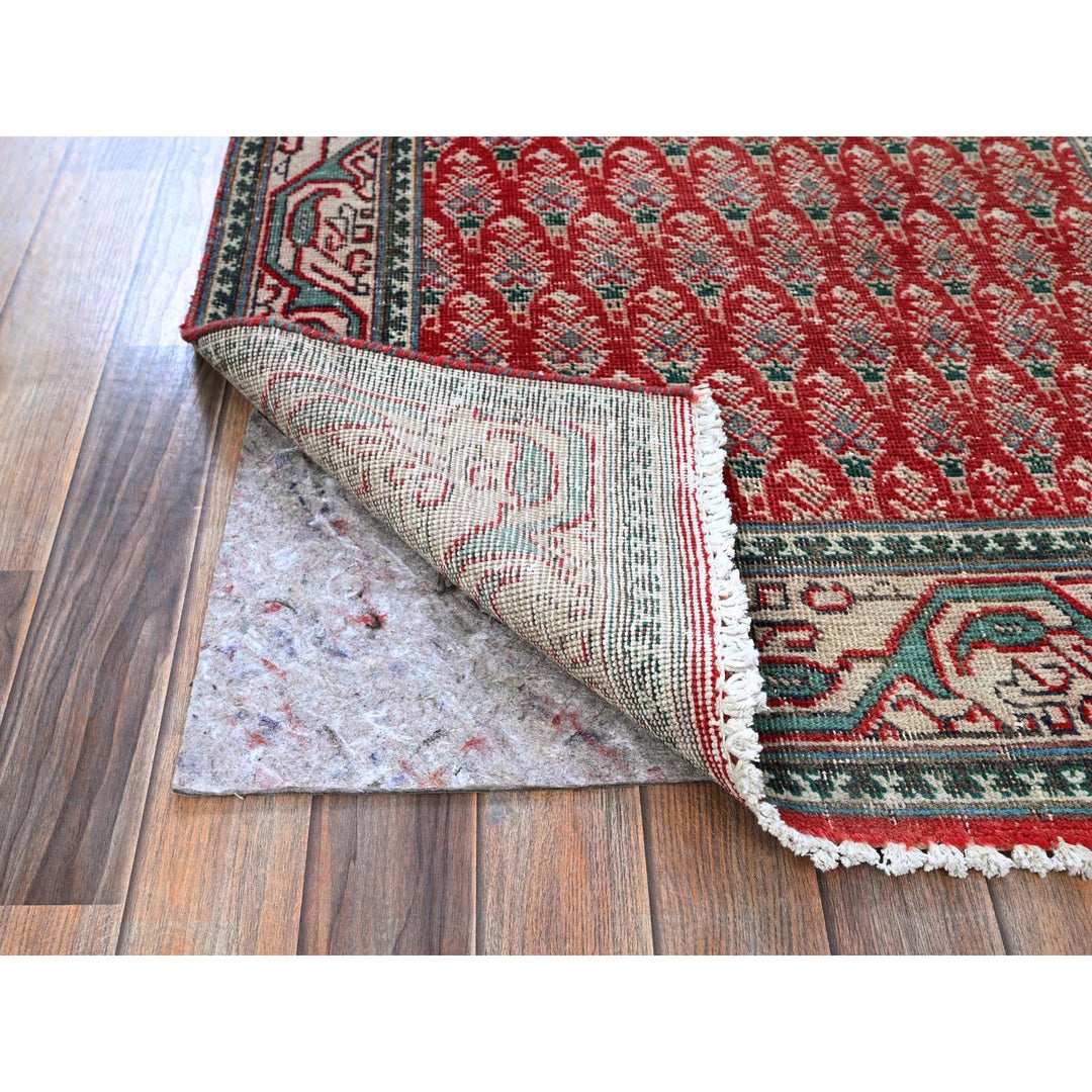 3'2" x 12'4" Vintage Hand Knotted Red Wool Runner Oriental Rug - MOA102779