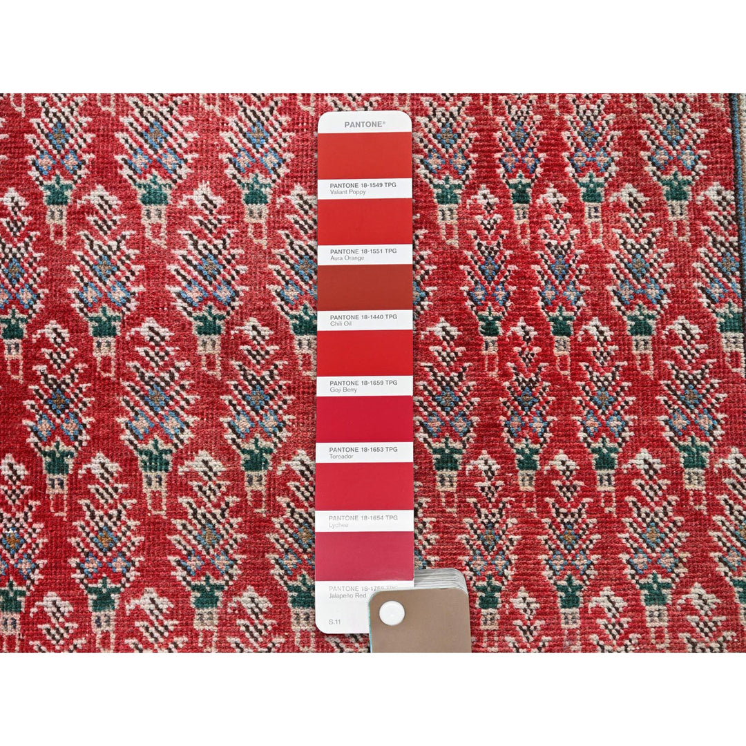 3'2" x 12'4" Vintage Hand Knotted Red Wool Runner Oriental Rug - MOA102779