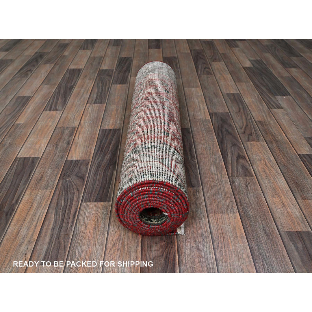 3'2" x 12'4" Vintage Hand Knotted Red Wool Runner Oriental Rug - MOA102779