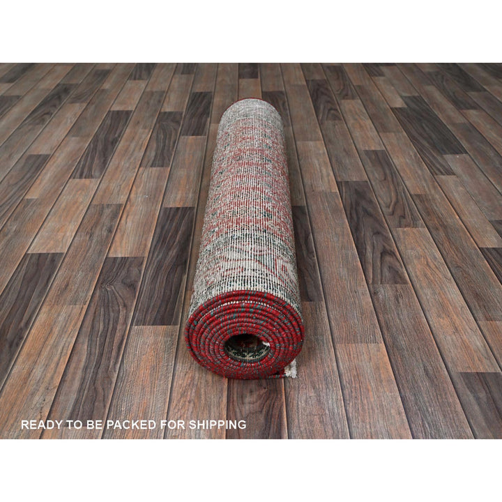 3'2" x 12'4" Vintage Hand Knotted Red Wool Runner Oriental Rug - MOA102779