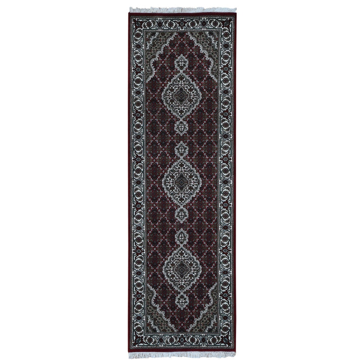 2'8" x 8'5" New Hand Knotted Red Wool & Silk Runner Oriental Rug - MOA10278004