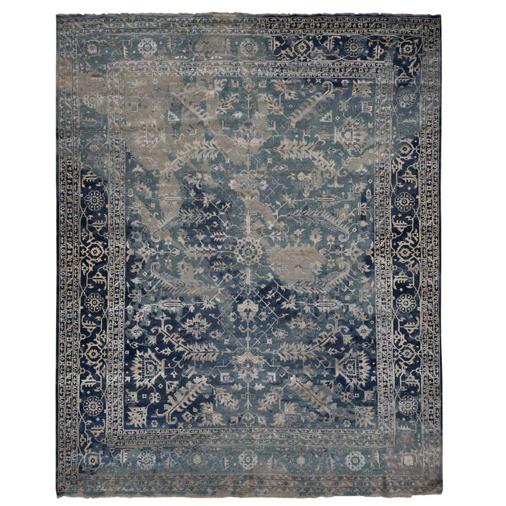 11'8" x 14'8" New Hand Knotted Blue Wool Rectangle Oriental Rug - MOA10278006