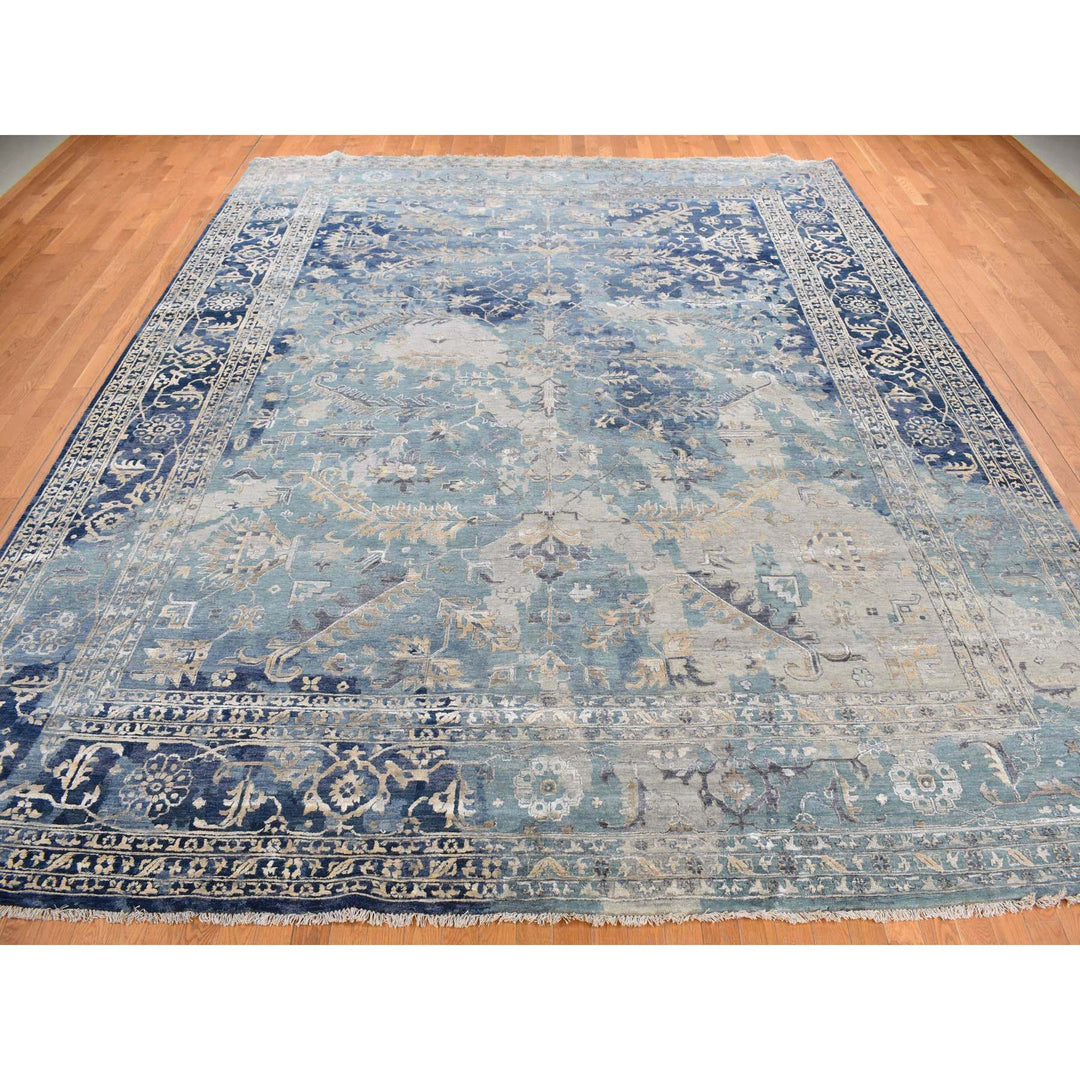 11'8" x 14'8" New Hand Knotted Blue Wool Rectangle Oriental Rug - MOA10278006