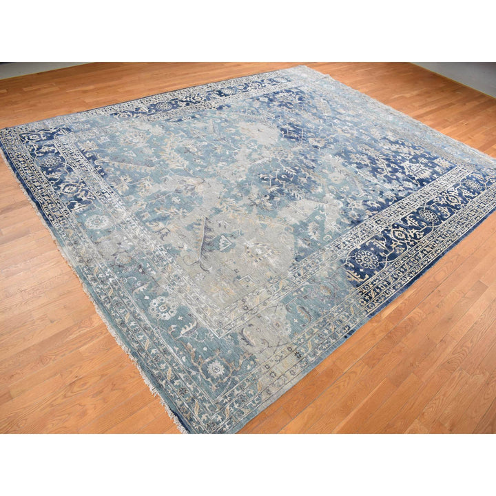 11'8" x 14'8" New Hand Knotted Blue Wool Rectangle Oriental Rug - MOA10278006