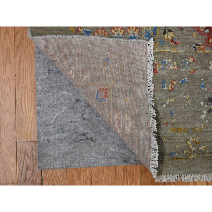 12'0" x 18'0" New Hand Knotted Grey Wool & Silk Rectangle Oriental Rug - MOA10278033