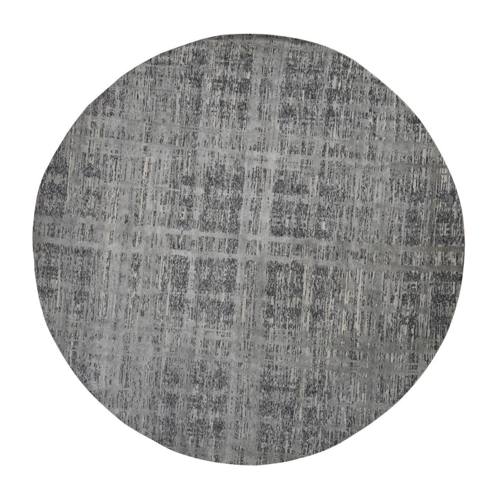 11'10" x 11'10" New Hand Knotted Grey Wool Round Oriental Rug - MOA10278035