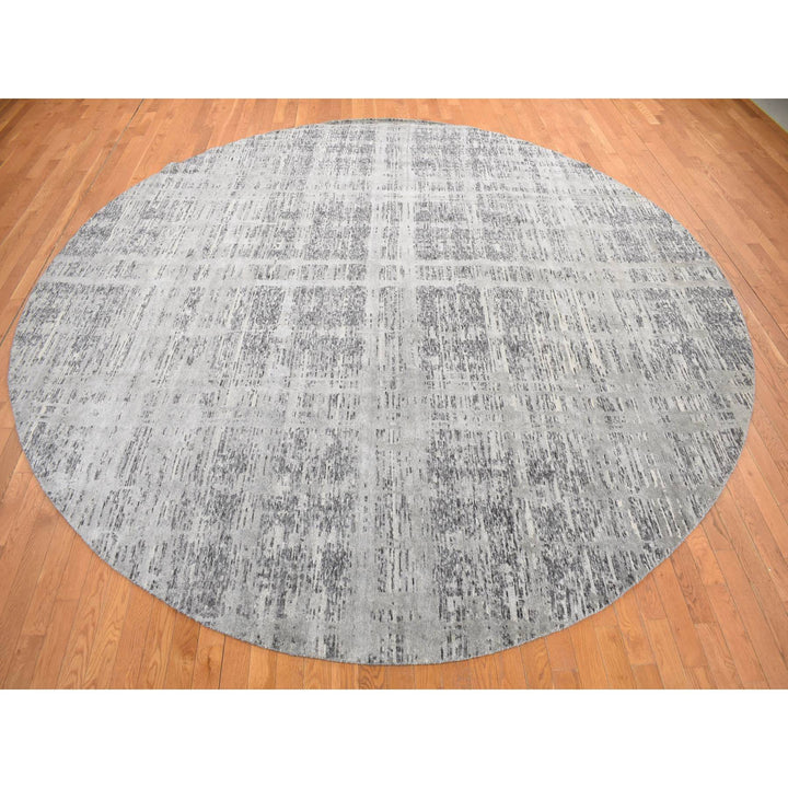 11'10" x 11'10" New Hand Knotted Grey Wool Round Oriental Rug - MOA10278035