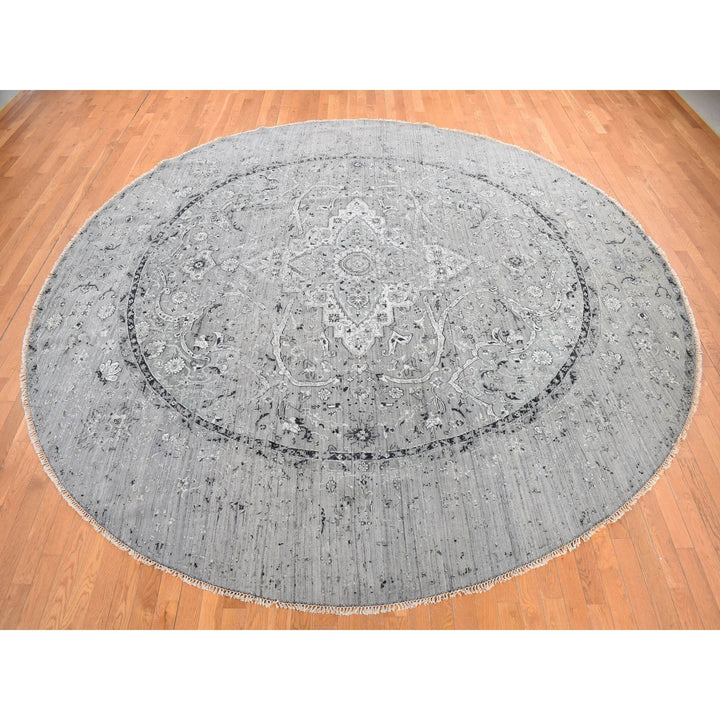 12'0" x 12'0" New Hand Knotted Grey Wool Round Oriental Rug - MOA10278036