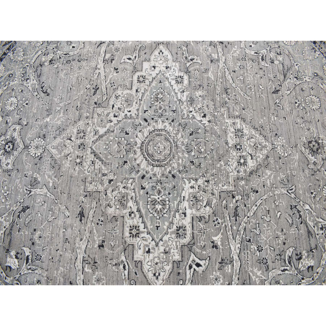 12'0" x 12'0" New Hand Knotted Grey Wool Round Oriental Rug - MOA10278036