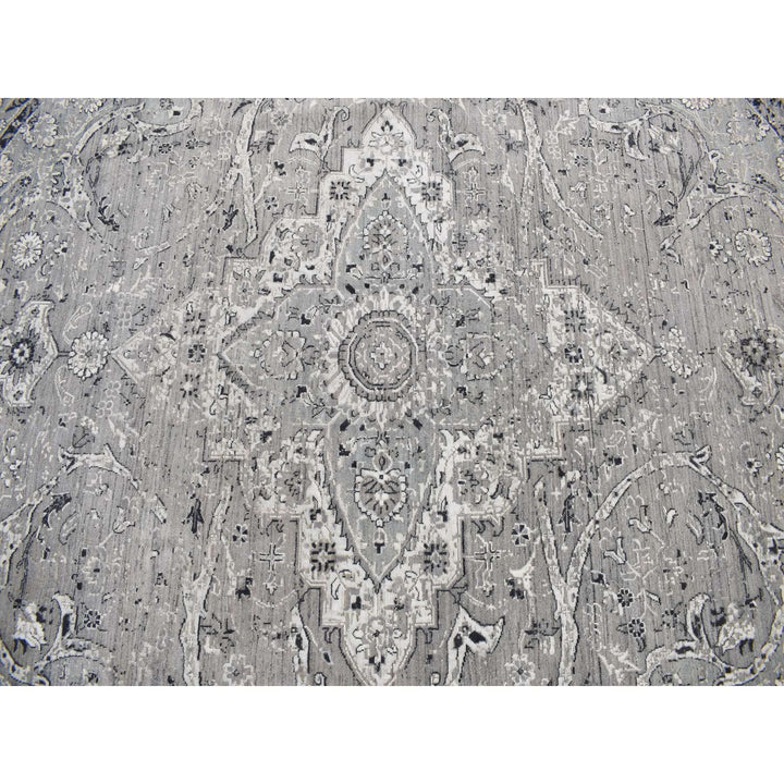 12'0" x 12'0" New Hand Knotted Grey Wool Round Oriental Rug - MOA10278036