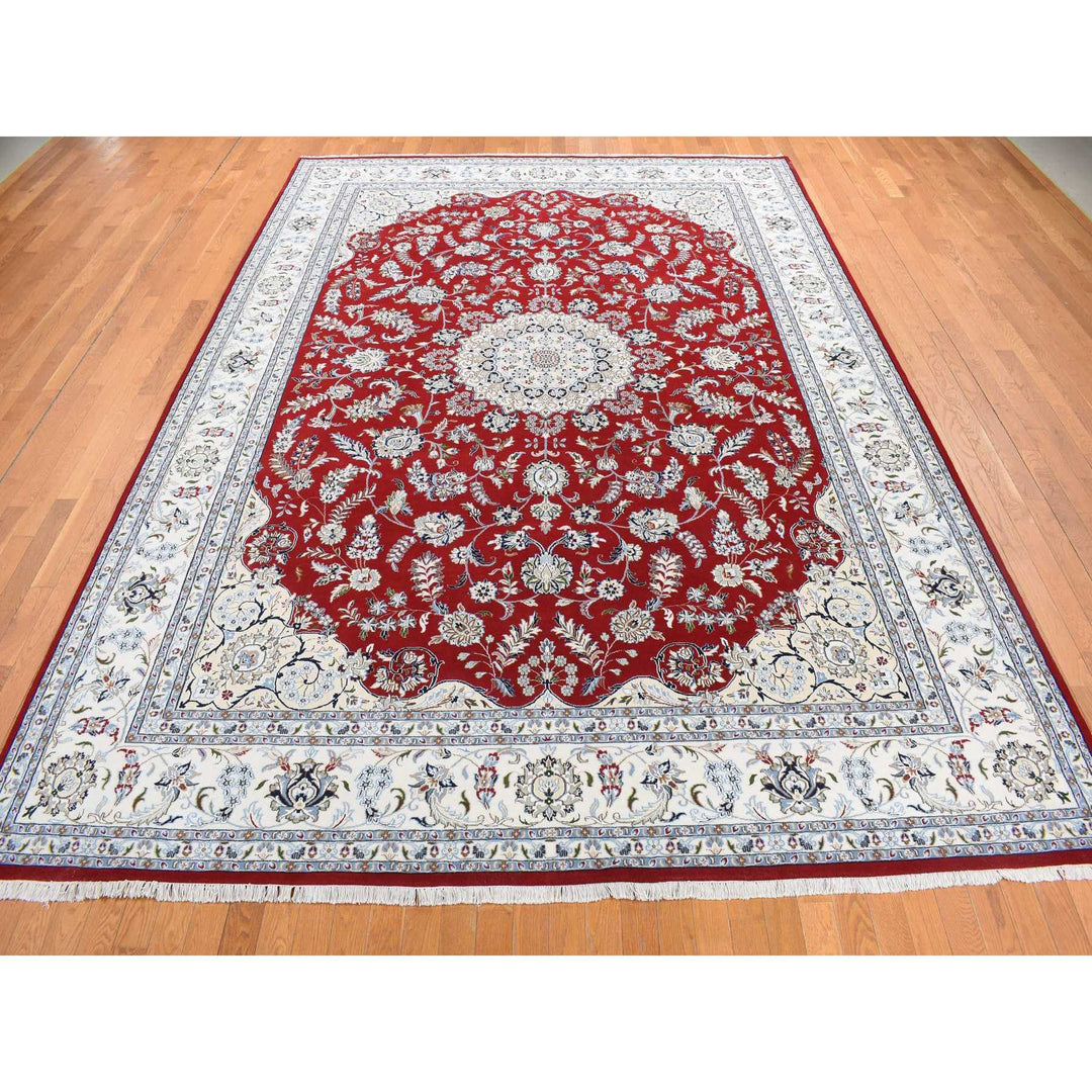 9'9" x 13'10" New Hand Knotted Red Wool Rectangle Oriental Rug - MOA10278039