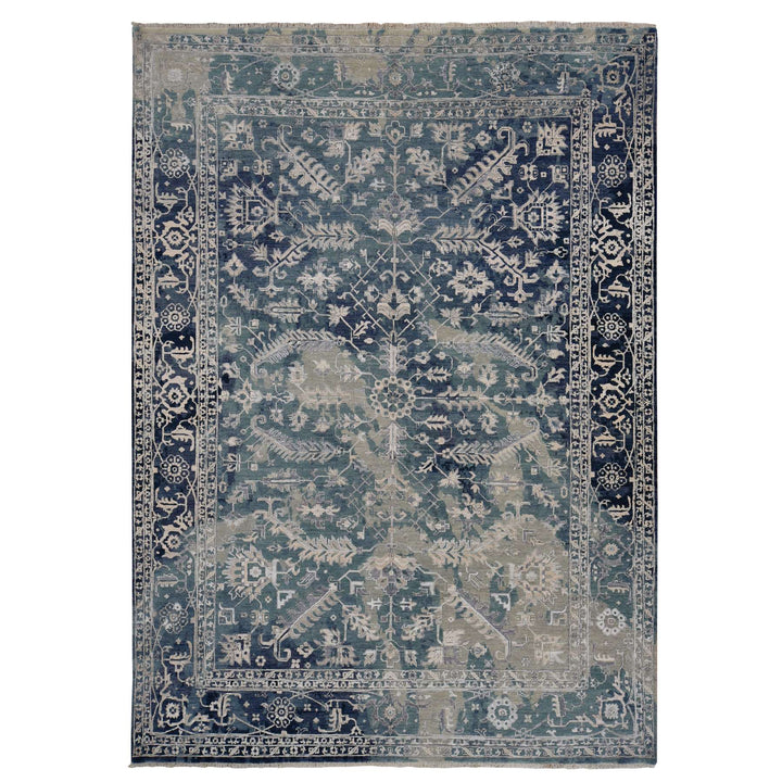 9'10" x 13'10" New Hand Knotted Blue Wool & Silk Rectangle Oriental Rug - MOA10278040