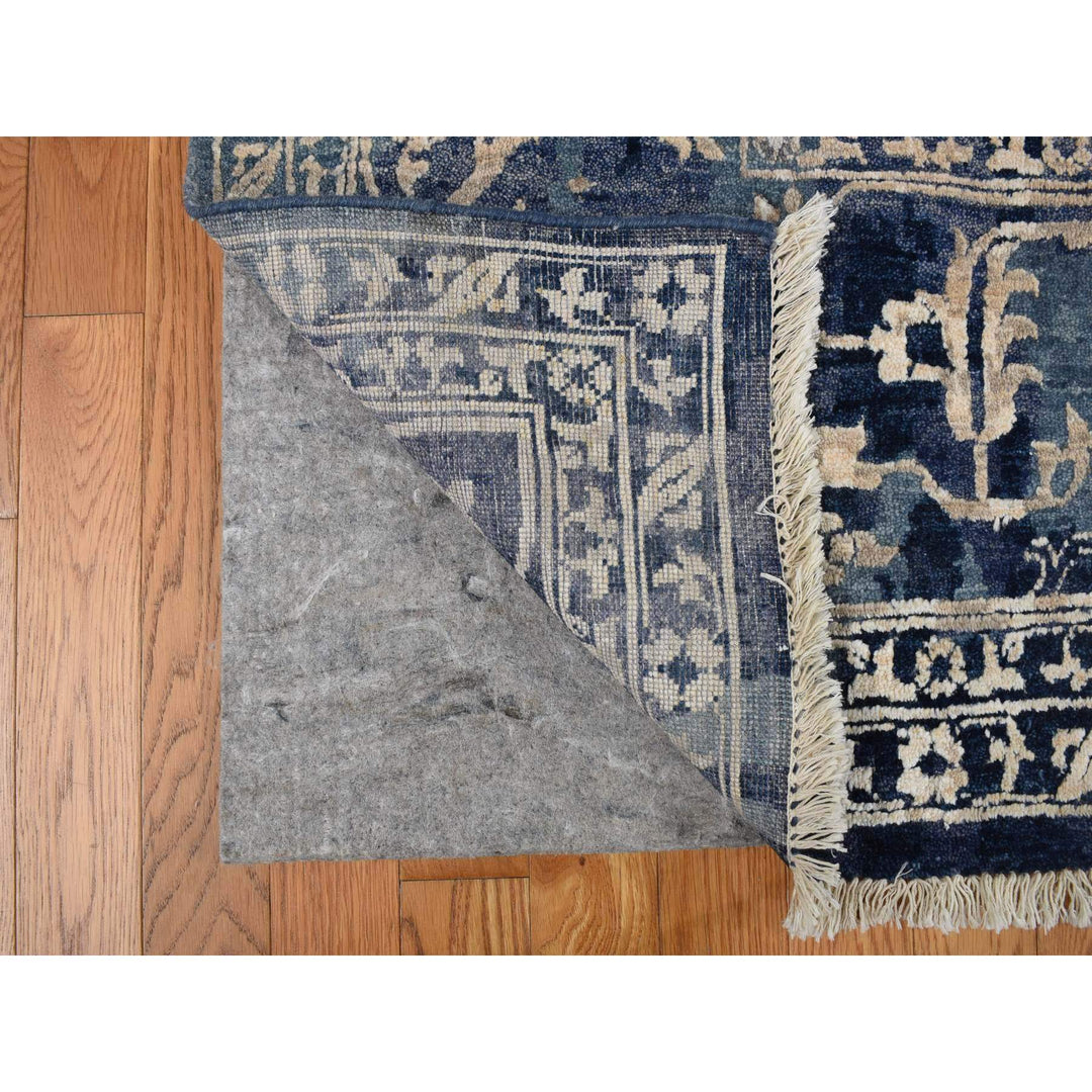 9'10" x 13'10" New Hand Knotted Blue Wool & Silk Rectangle Oriental Rug - MOA10278040