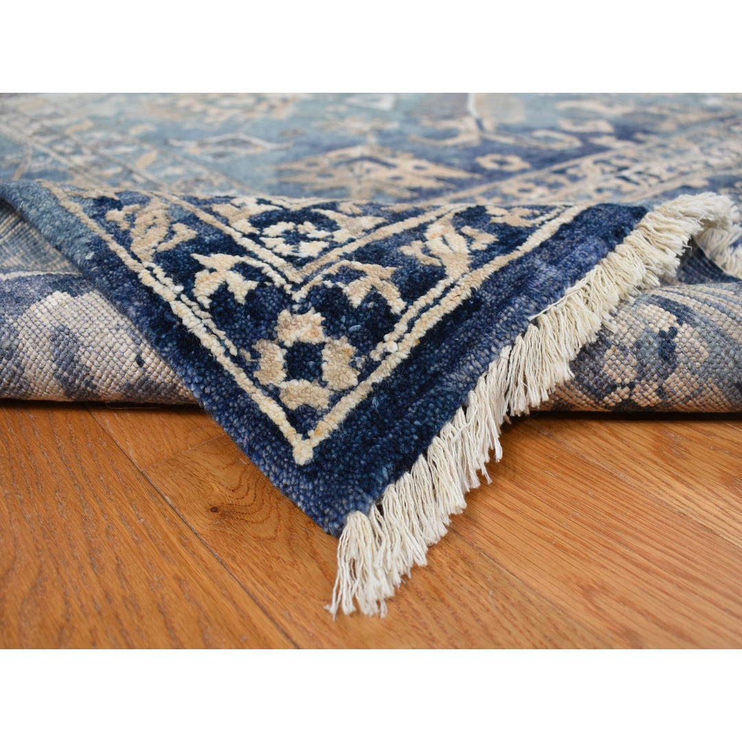 9'10" x 13'10" New Hand Knotted Blue Wool & Silk Rectangle Oriental Rug - MOA10278040