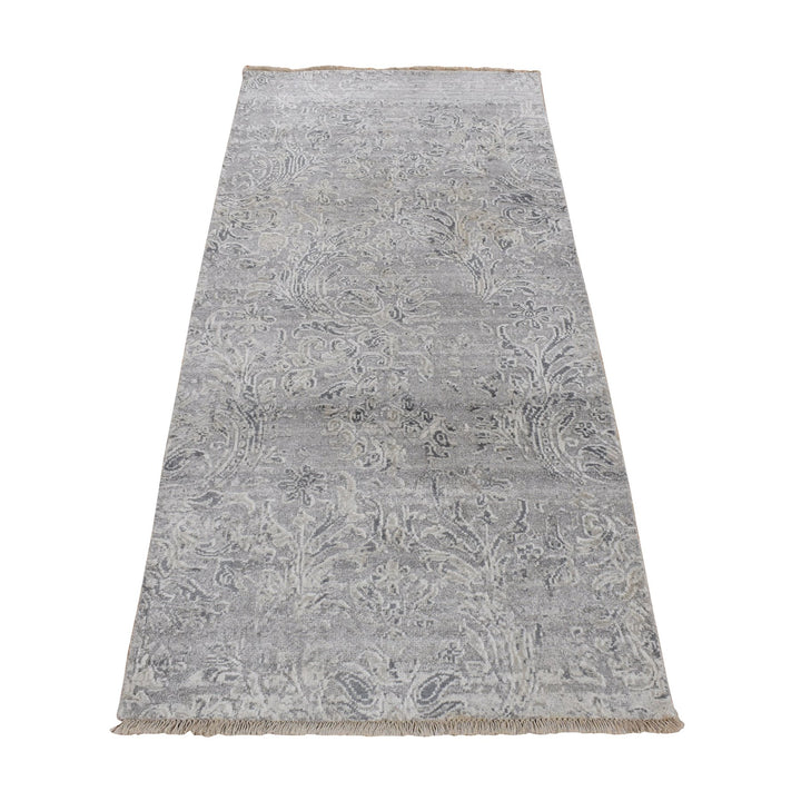 2'7" x 5'10" New Hand Knotted Grey Wool & Silk Runner Oriental Rug - MOA10278042