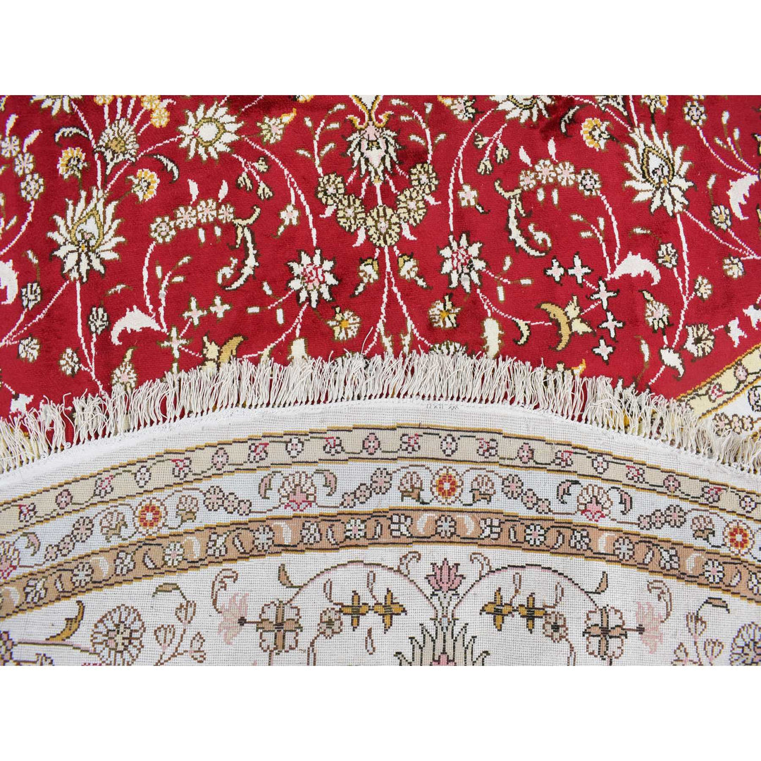 10'9" x 10'9" New Hand Knotted Red Silk & Cotton Blend Round Oriental Rug - MOA10278044