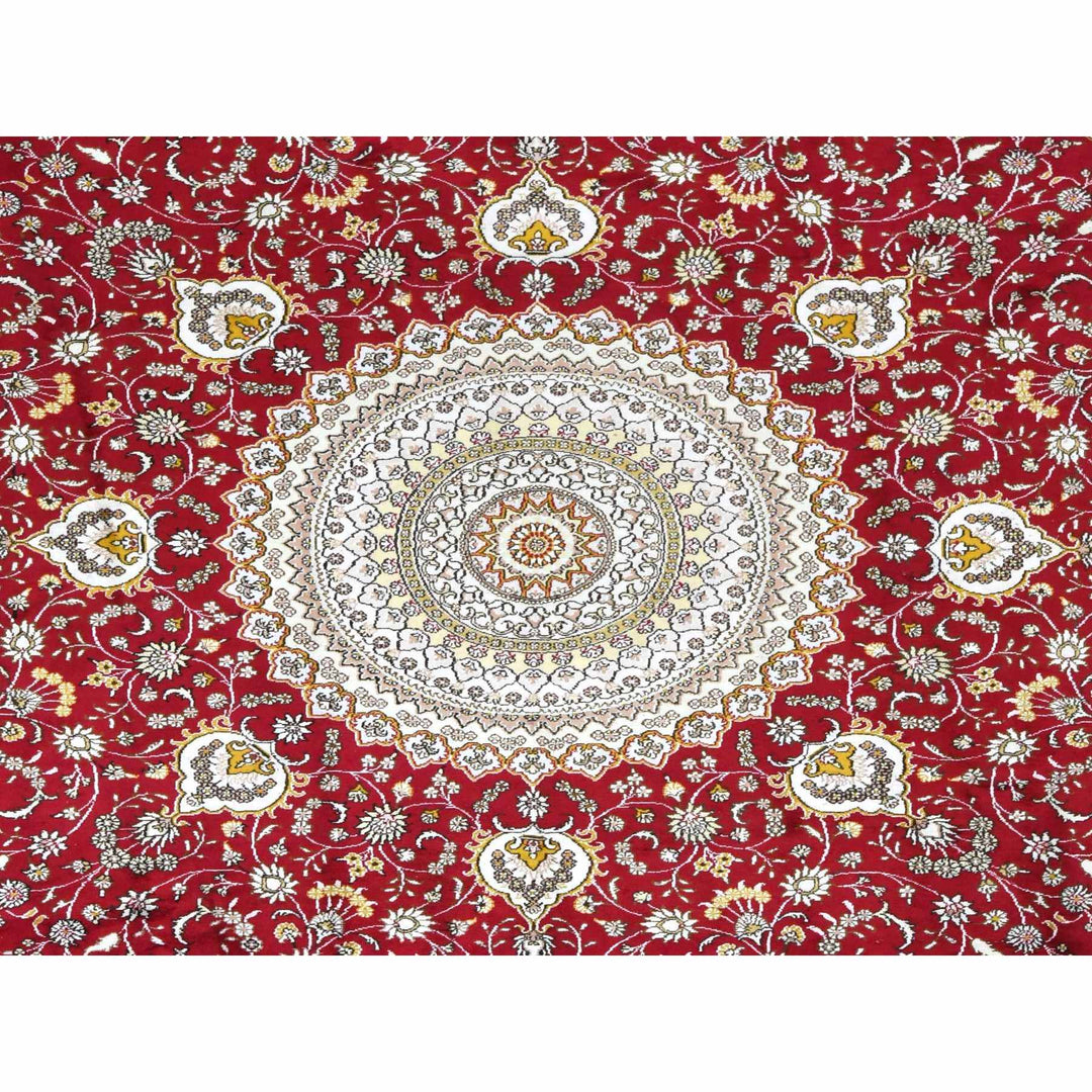 10'9" x 10'9" New Hand Knotted Red Silk & Cotton Blend Round Oriental Rug - MOA10278044