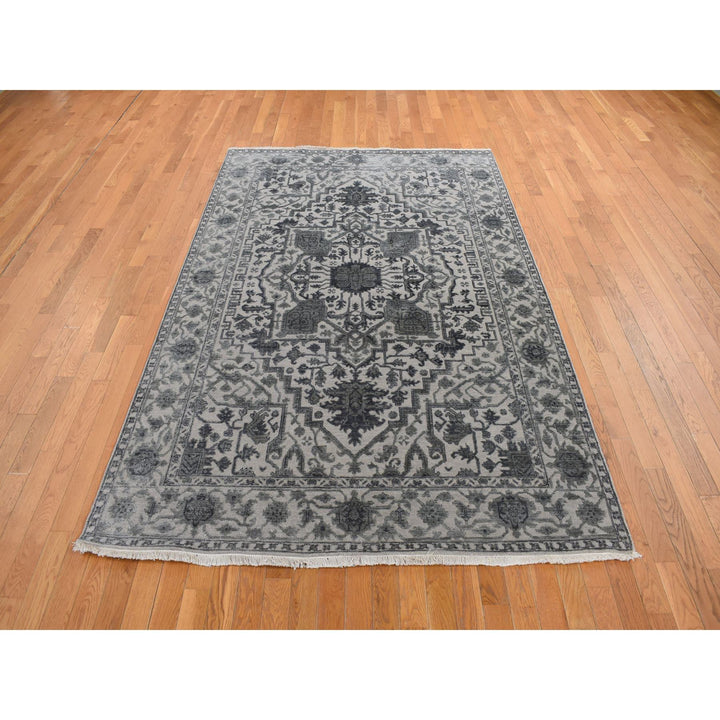 6'0" x 9'2" New Hand Knotted Grey Wool & Silk Rectangle Oriental Rug - MOA10278049