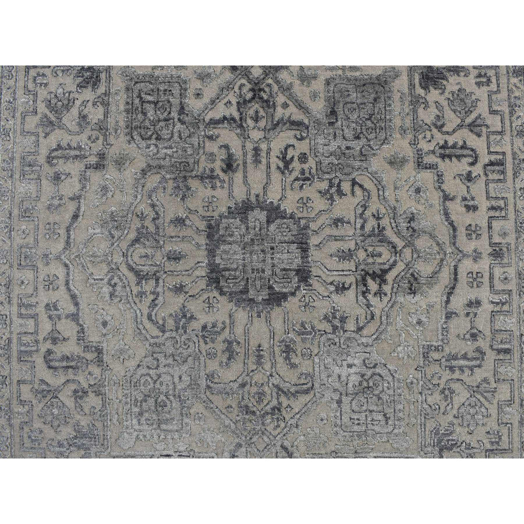 6'0" x 9'2" New Hand Knotted Grey Wool & Silk Rectangle Oriental Rug - MOA10278049