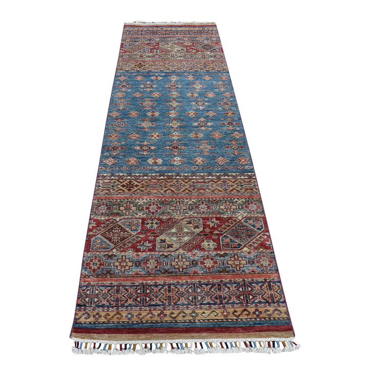 2'9" x 10'1" New Hand Knotted Blue Wool Runner Oriental Rug - MOA10278050