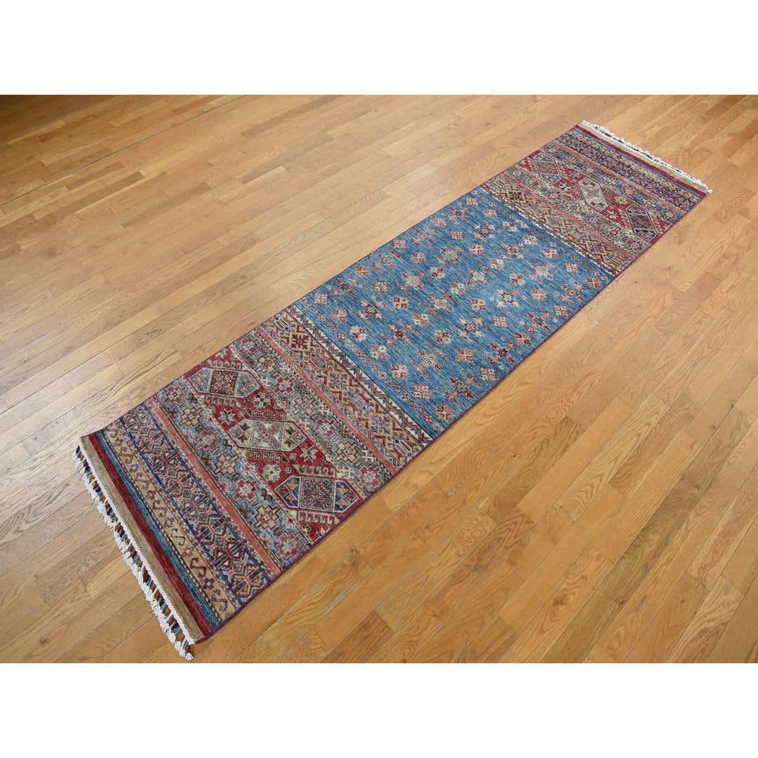 2'9" x 10'1" New Hand Knotted Blue Wool Runner Oriental Rug - MOA10278050